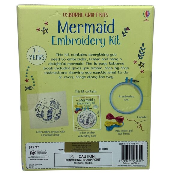 Usborne Craft Kits Mermaid Embroidery Kit 7+ Needle Thread Book Hoop NEW - Picture 2 of 2